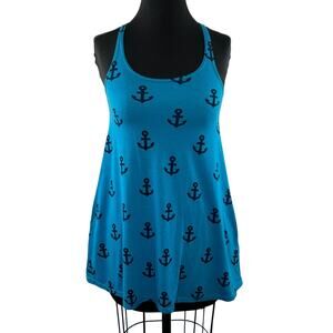Y2K PRIMP Blue Black Nautical Anchor Sleeveless Babydoll Tank Top Size S Small